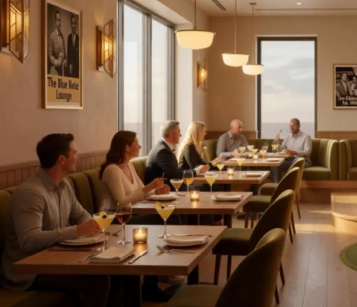 Zespół jazzowy grający na żywo w eleganckim wnętrzu restauracji