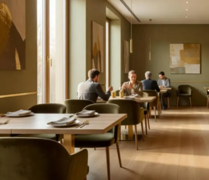 Elegancko podane dania w jasnym wnętrzu restauracji Maweb Design Korlátolt Felelősségű Társaság